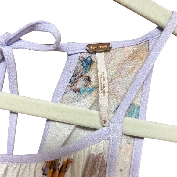 Free People Floral Tank Top Womens Small Cream Lavender Boho Halter  Fairycore - Picture 4 of 8
